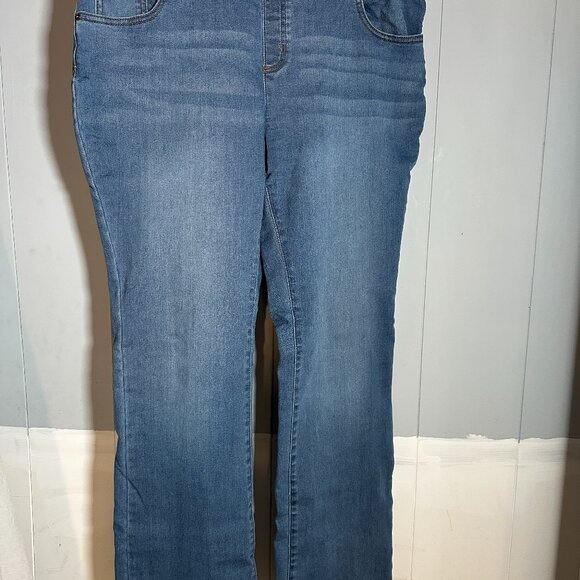 The Pioneer Woman Jeans Large Blue Denim Cotton Bootcut Leg Pull On Design - Picture 1 of 10